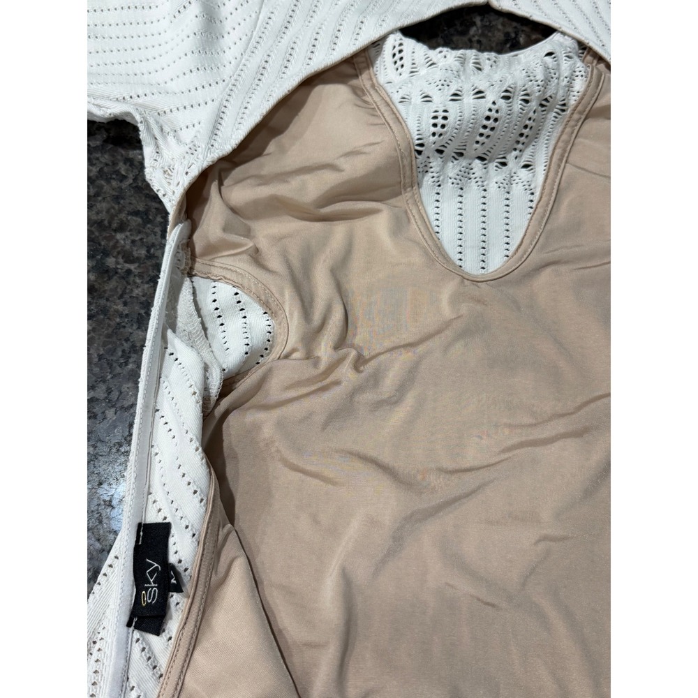 Sky White Crochet Knit Open Back Maxi Dress Long Sleeve Mermaid Gown AH737-9M M - Picture 8 of 10